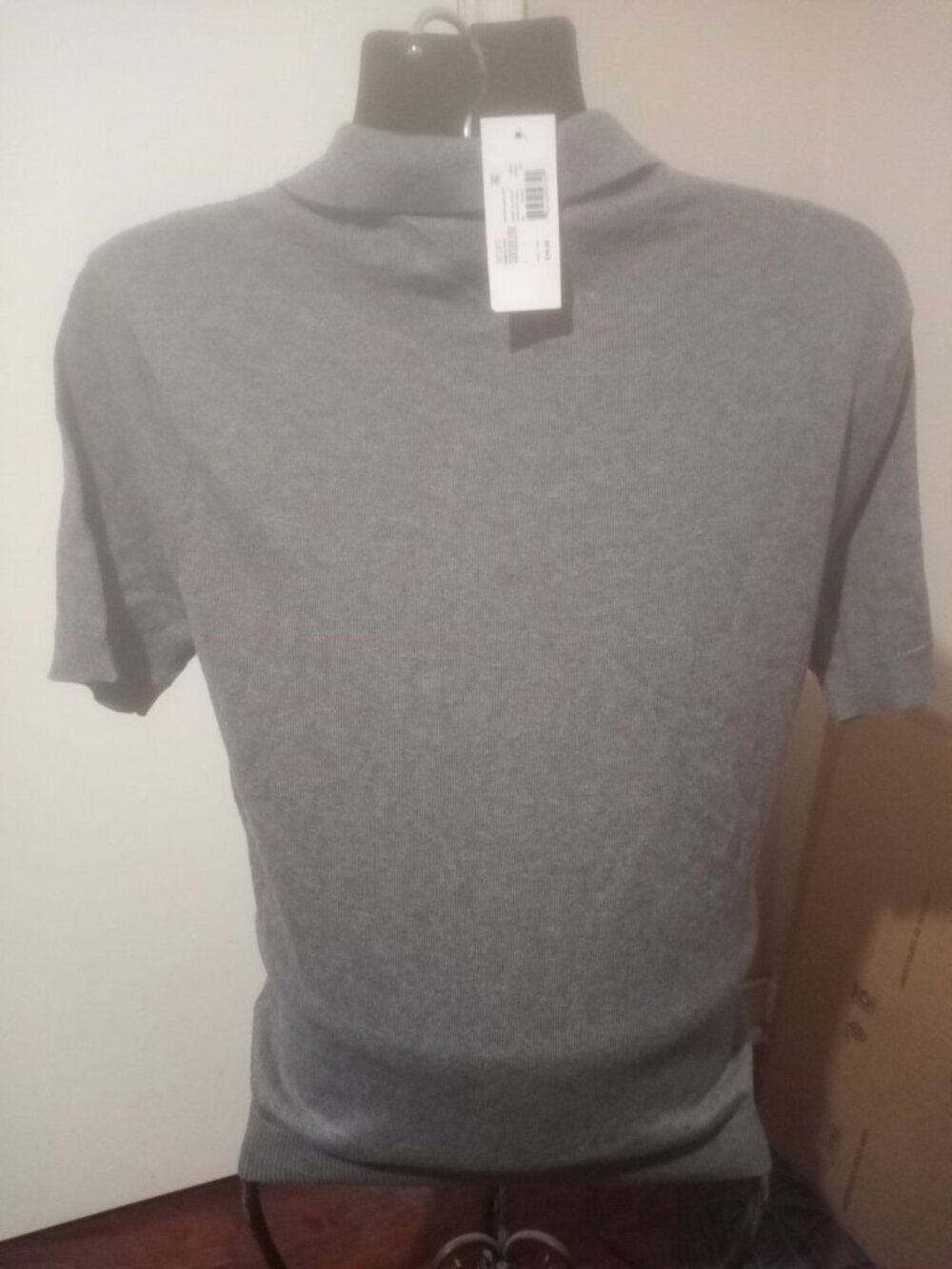New NWT Structure Mens Slim Fit Polo Shirt Size Large L Gray Collar Short Sleeve - Picture 8 of 12